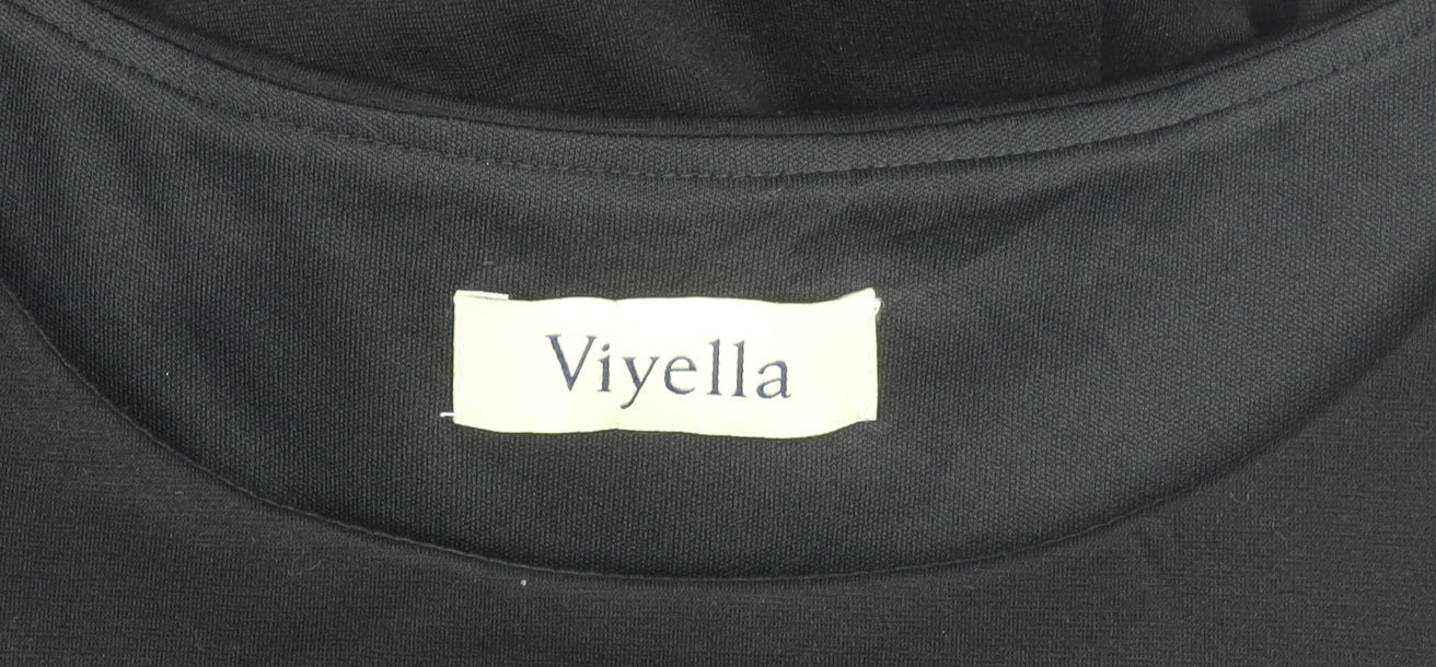 Viyella Women’s Black Knee Length Sheath Dress L 3/4 Sleeve Ruched
