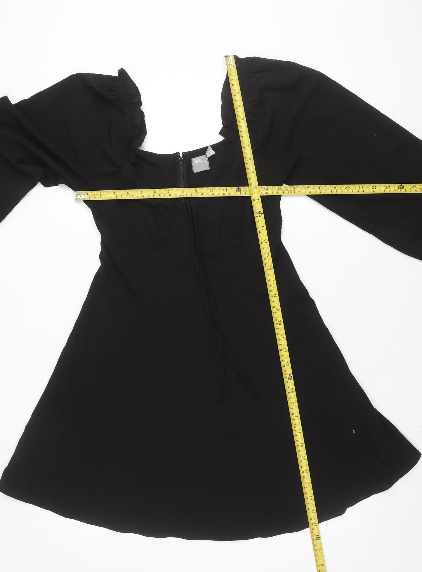 ASOS Women’s Black Size 10 Fit & Flare Puff Sleeve Dress