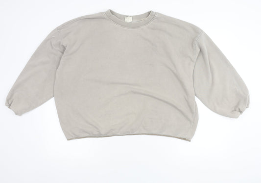 H&M Women Beige M Pullover Jumper Crew Neck Puff Sleeve