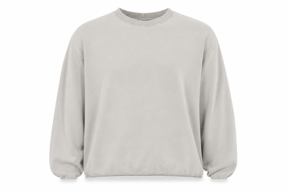H&M Women Beige M Pullover Jumper Crew Neck Puff Sleeve