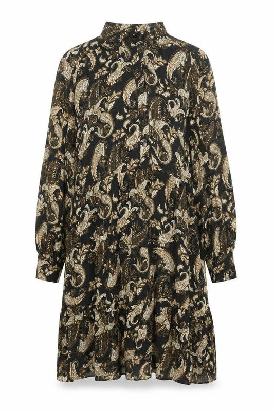 Mango Women's Black Paisley Shift Dress Size 8 Long Sleeve Chiffon