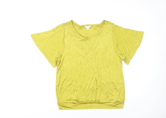 Monsoon Women’s Yellow Viscose Scoop Neck T-Shirt UK 16 Summer Casual