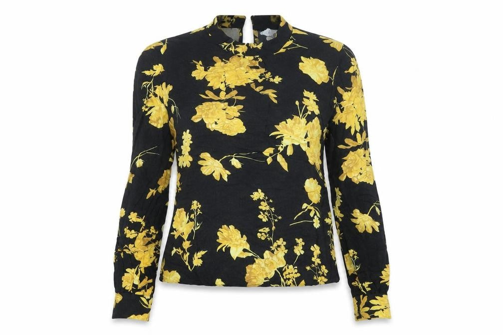 Warehouse Women’s Black Floral High Neck Long Sleeve Blouse UK 8