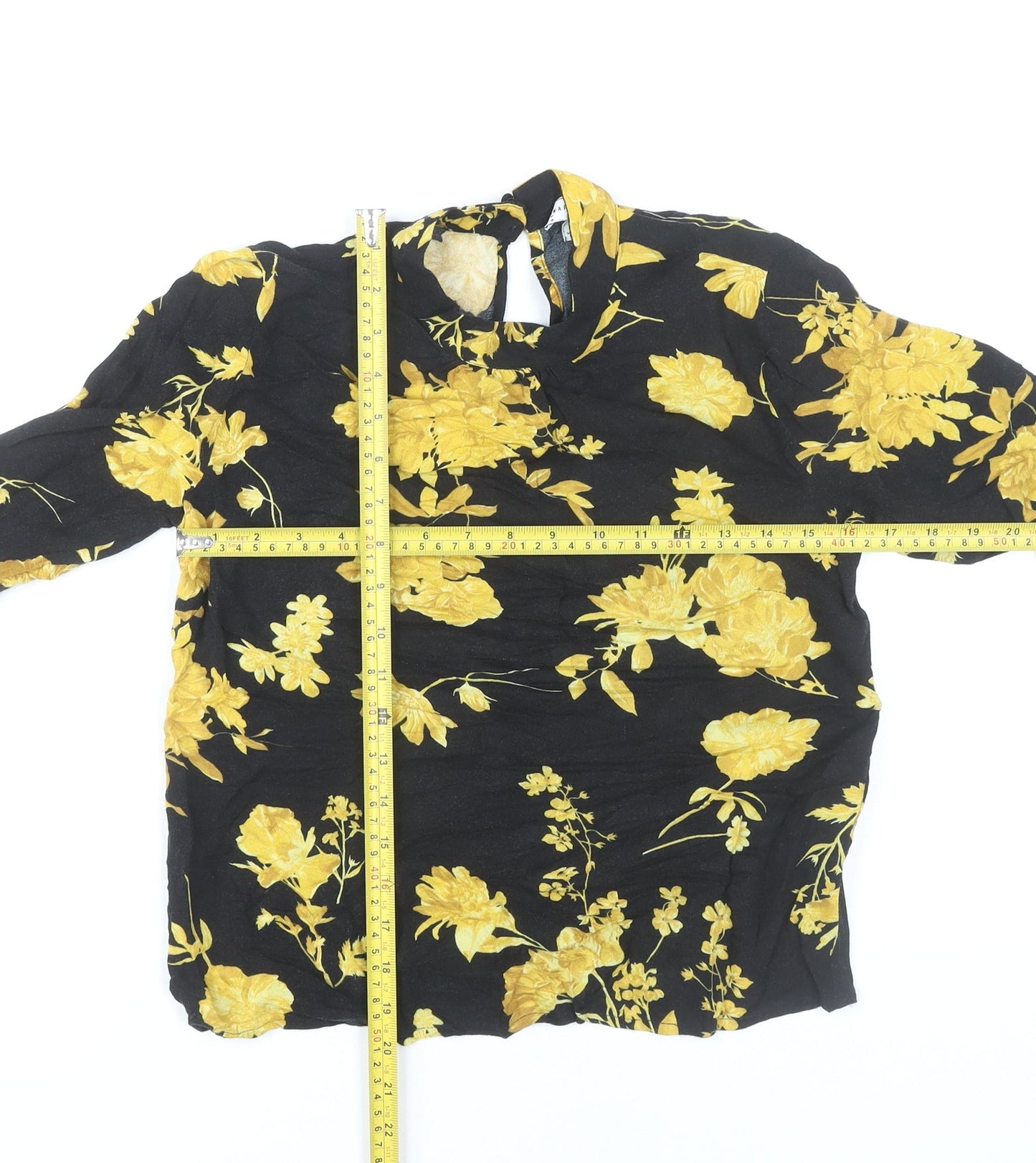Warehouse Women’s Black Floral High Neck Long Sleeve Blouse UK 8