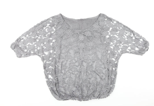 Angela Moda Women’s Grey Floral Lace Tunic Blouse L