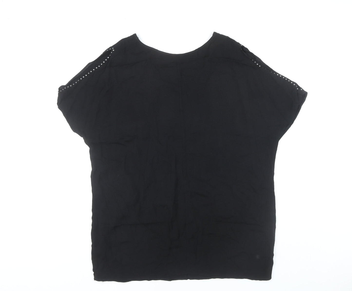 Wallis Womens Black Studded V-Neck Short Sleeve Viscose Blouse L