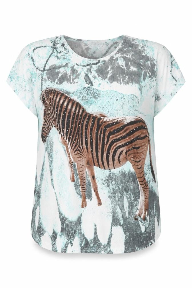 Lucky Style Women’s Multicoloured Zebra Print Short Sleeve T-Shirt XL