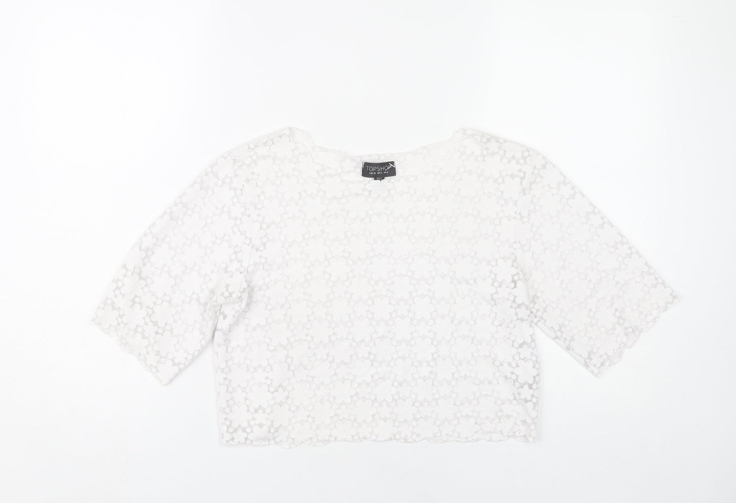 Topshop Women White Floral Lace Cropped Blouse UK 8