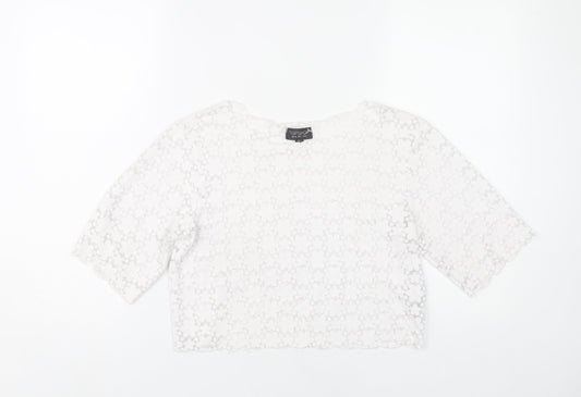 Topshop Women White Floral Lace Cropped Blouse UK 8