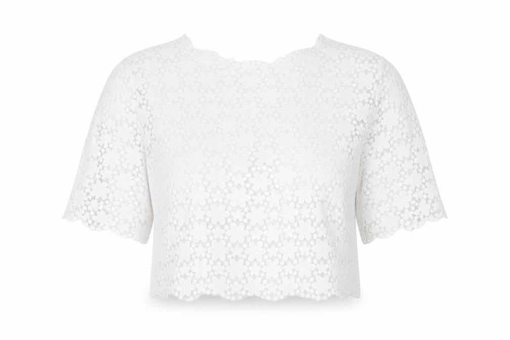 Topshop Women White Floral Lace Cropped Blouse UK 8