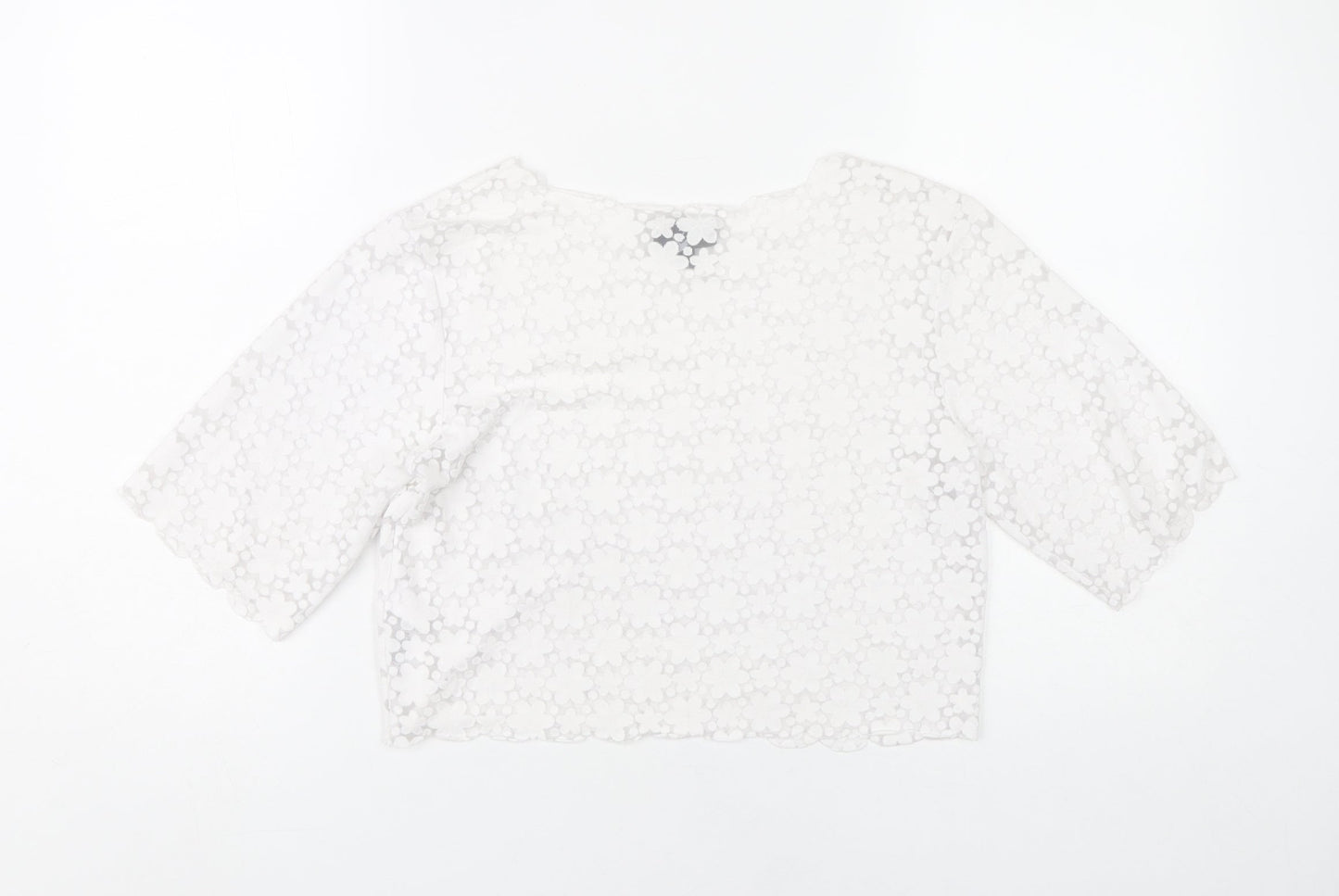Topshop Women White Floral Lace Cropped Blouse UK 8