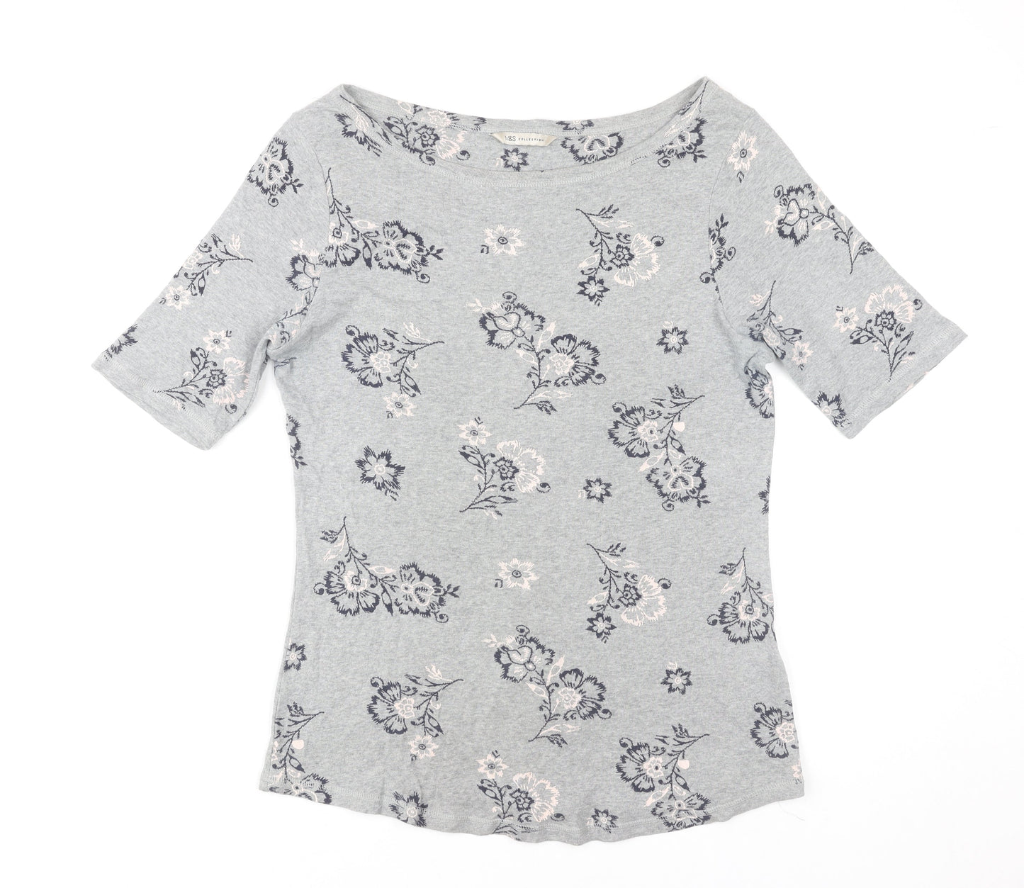 Marks and Spencer Women’s Grey Floral Cotton T-Shirt UK 14