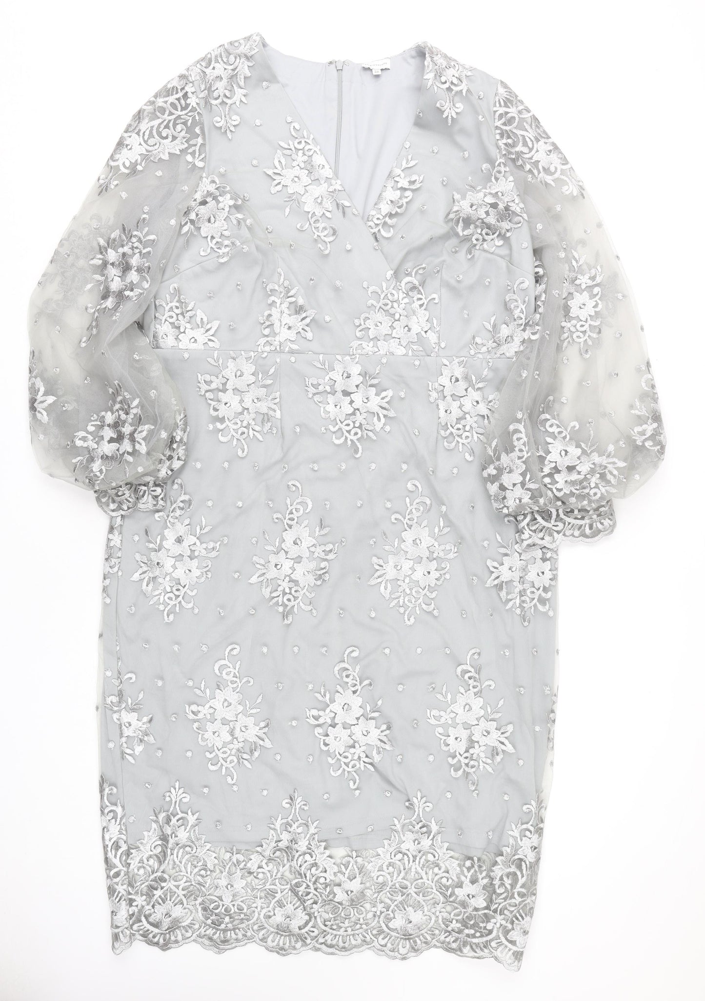 Kaleidoscope Women’s Grey Floral Lace Sheath Dress Size 14