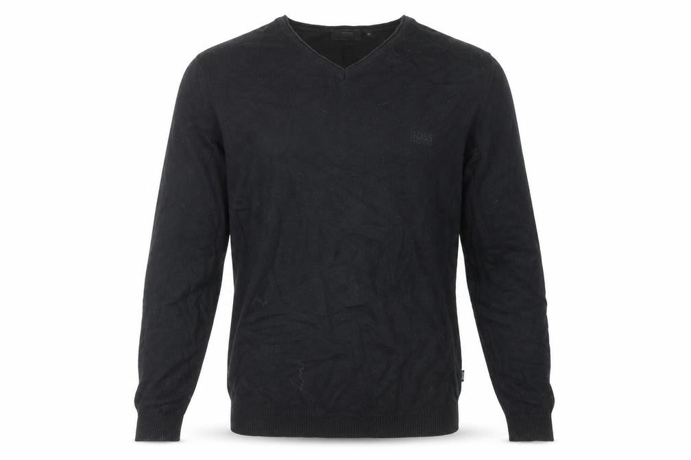 Hugo Boss Men's Black V-Neck Knit Jumper M Cotton Wool Business Casual