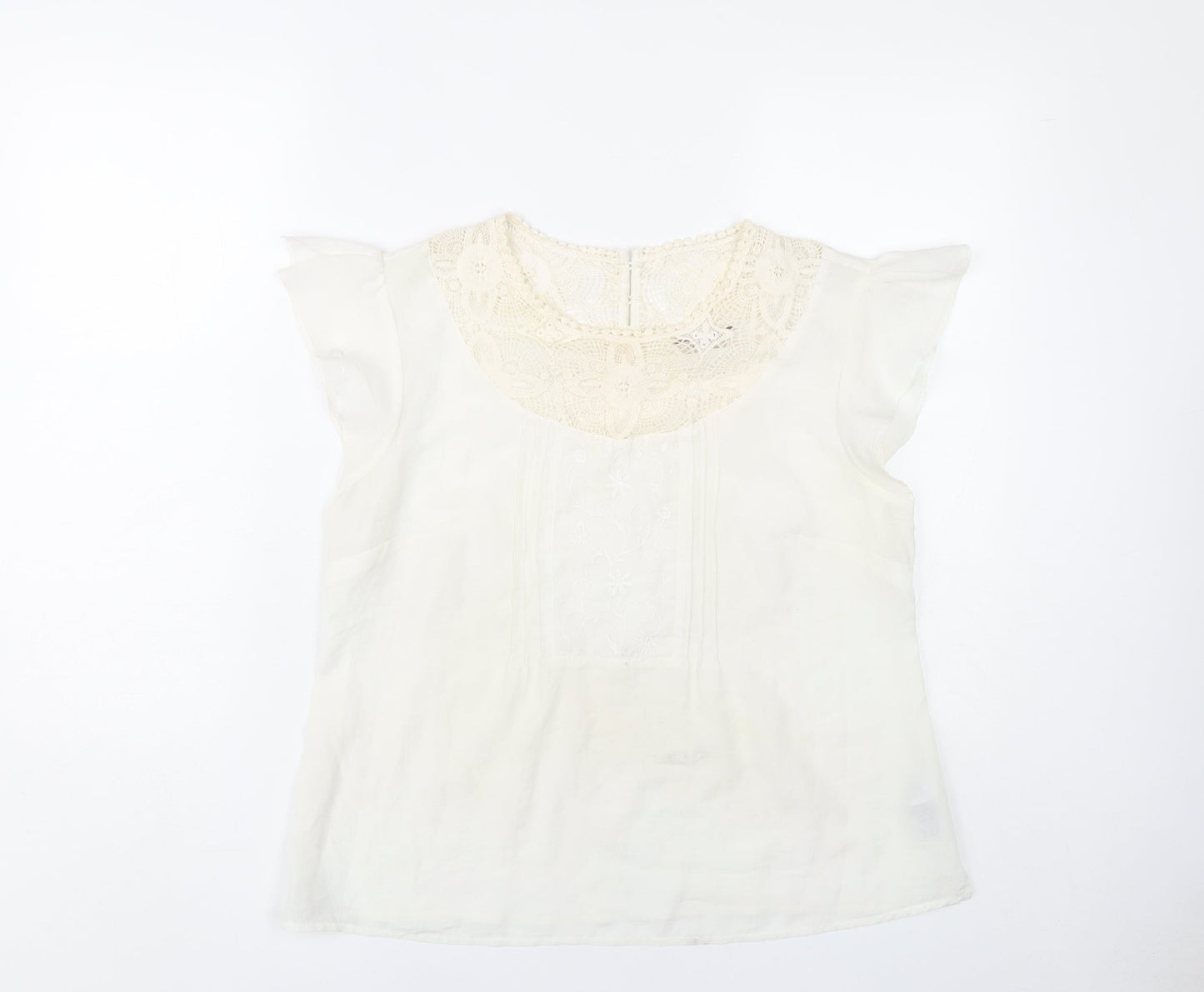 Marks and Spencer Women White Size 14 Lace Neck Cap Sleeve Blouse