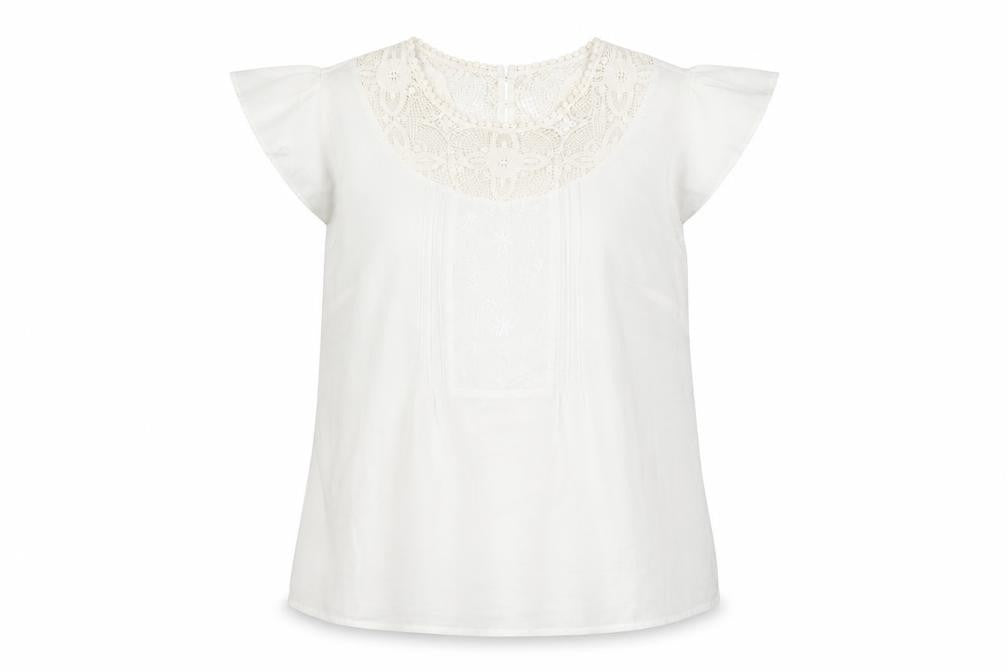 Marks & Spencer Women White Size 14 Lace Neck Cap Sleeve Blouse