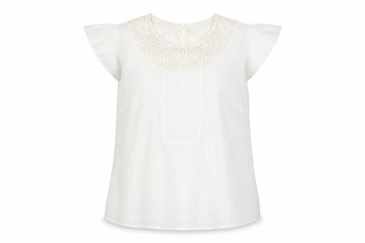 Marks and Spencer Women White Size 14 Lace Neck Cap Sleeve Blouse