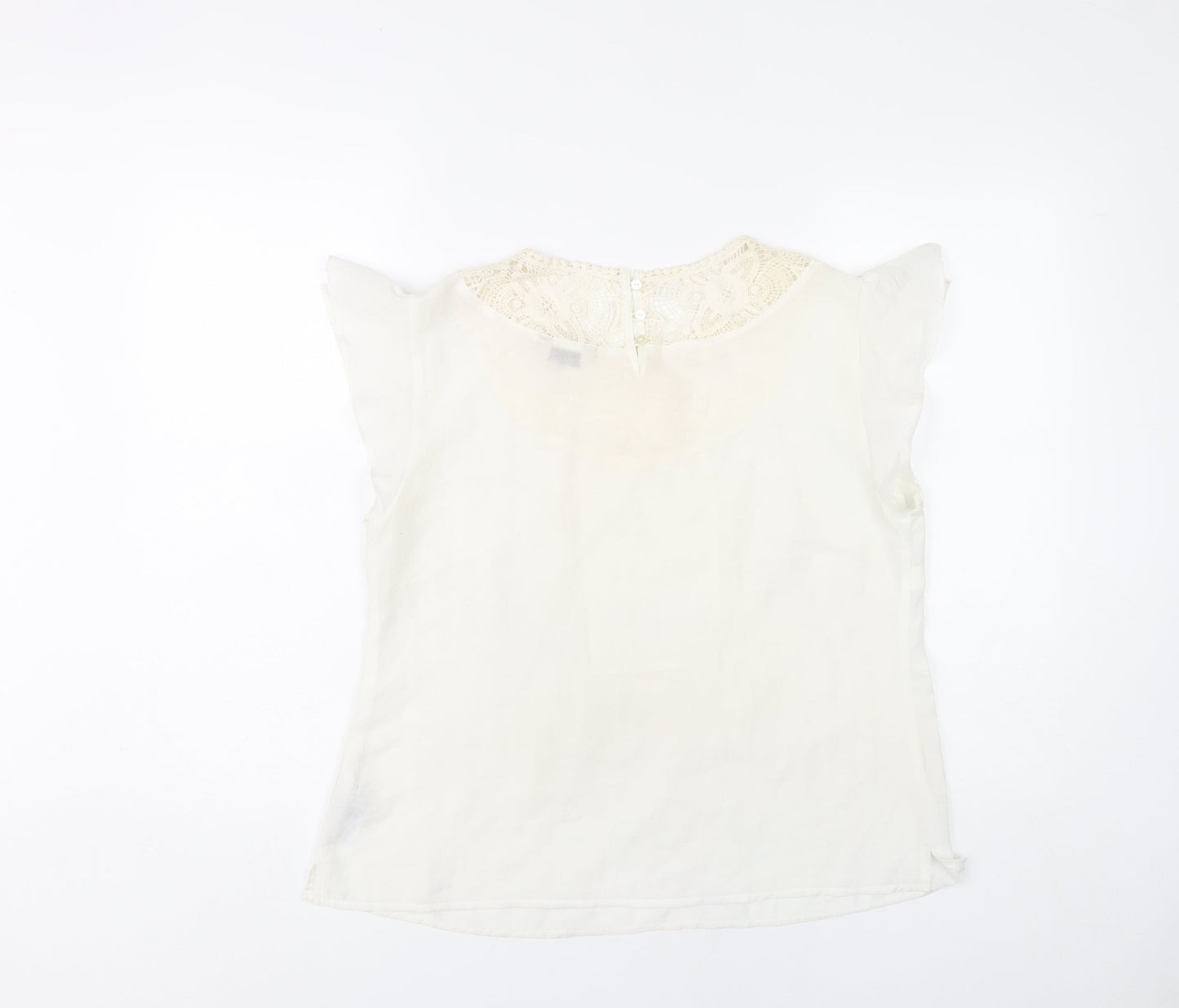 Marks and Spencer Women White Size 14 Lace Neck Cap Sleeve Blouse