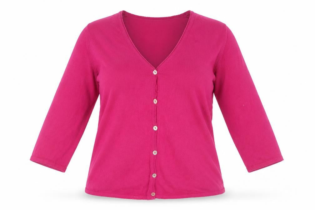 Laura Ashley Women's Pink M V-Neck Cotton Cardigan 3/4 Sleeve