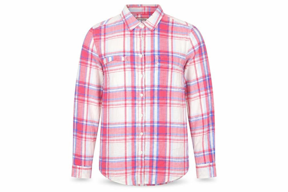 Tommy Hilfiger Men’s Red Plaid Cotton Long Sleeve Button-Up Shirt L