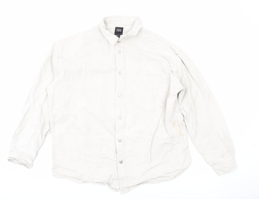 ZARA Men Beige Relaxed Fit Long Sleeve Button-Up Shirt L 48in