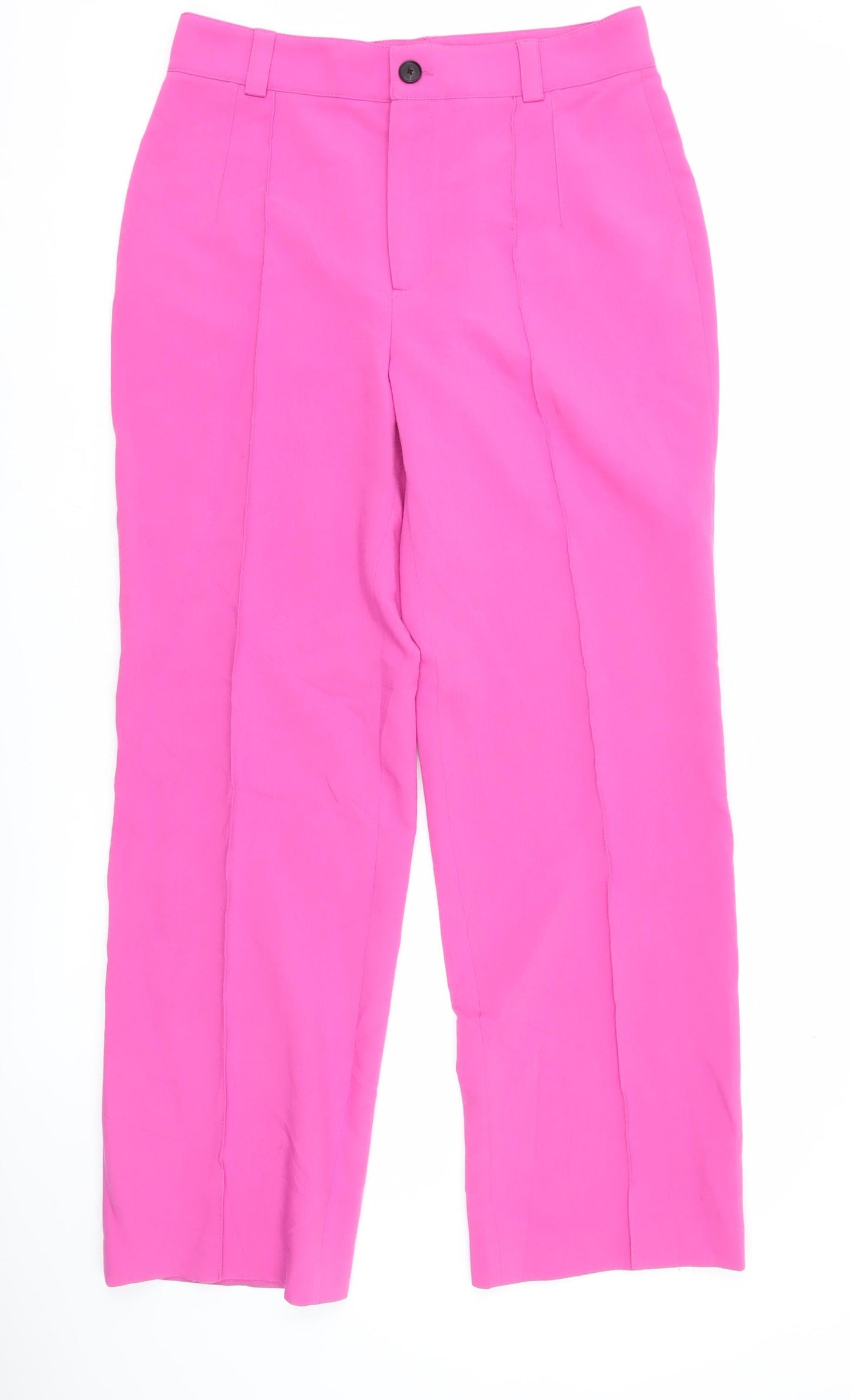 Zara Women’s Pink Straight Leg Trousers Size L Mid Rise Viscose Blend