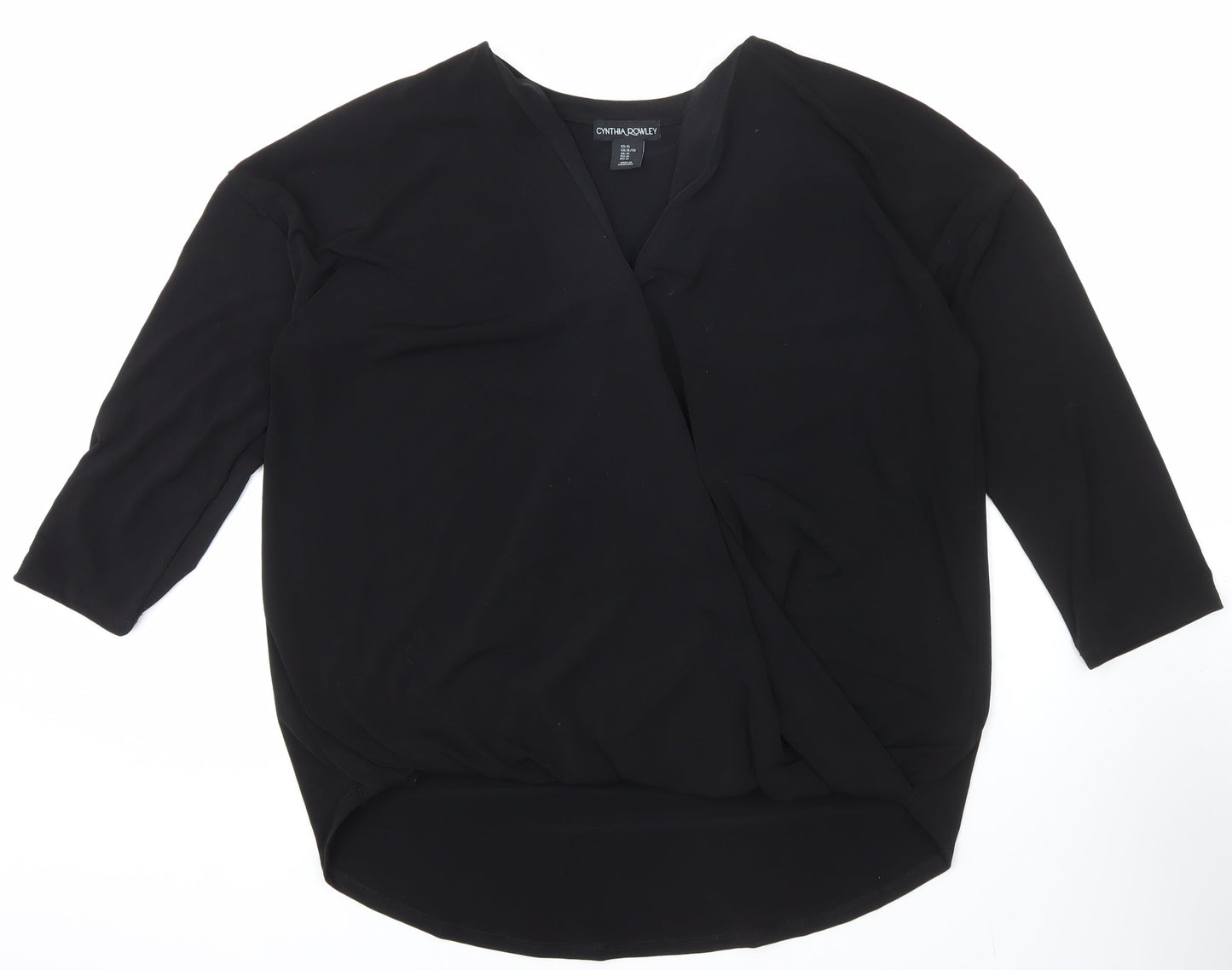 Cynthia Rowley Women’s Black Wrap Blouse XL 3/4 Sleeve V-Neck