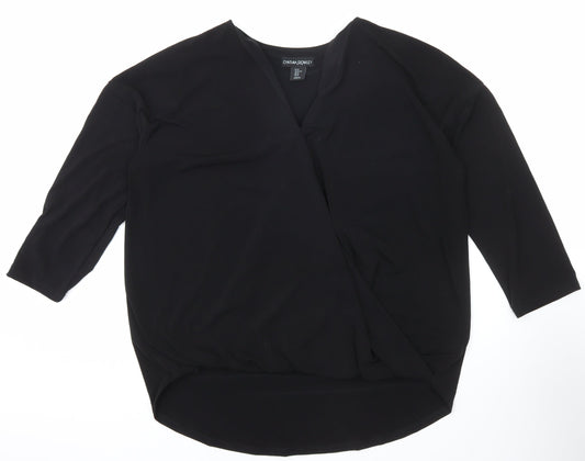 Cynthia Rowley Women’s Black Wrap Blouse XL 3/4 Sleeve V-Neck