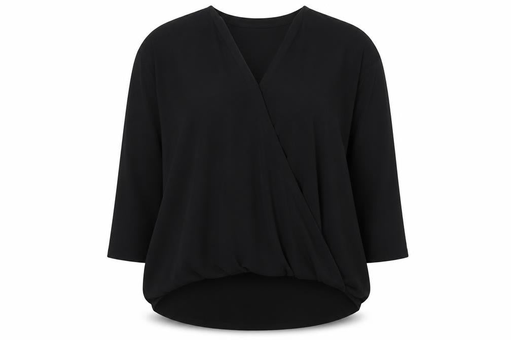Cynthia Rowley Women’s Black Wrap Blouse XL 3/4 Sleeve V-Neck