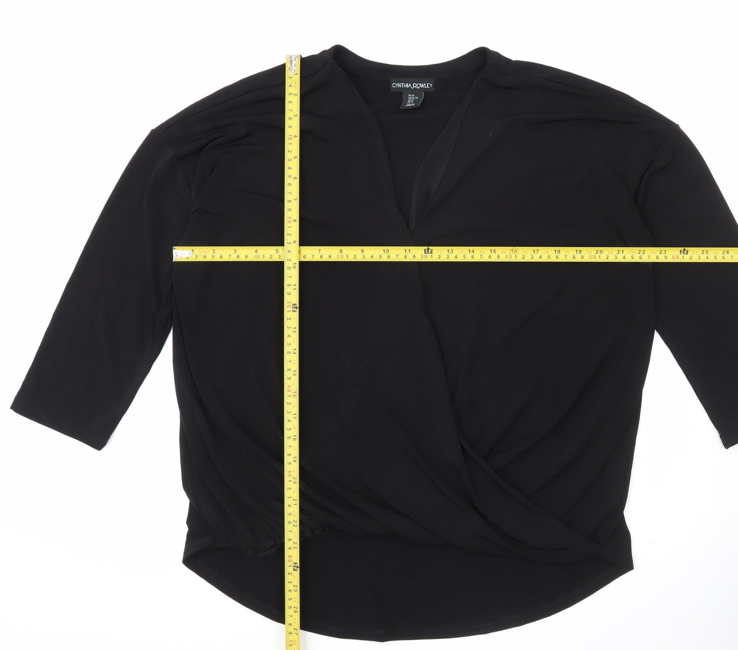 Cynthia Rowley Women’s Black Wrap Blouse XL 3/4 Sleeve V-Neck