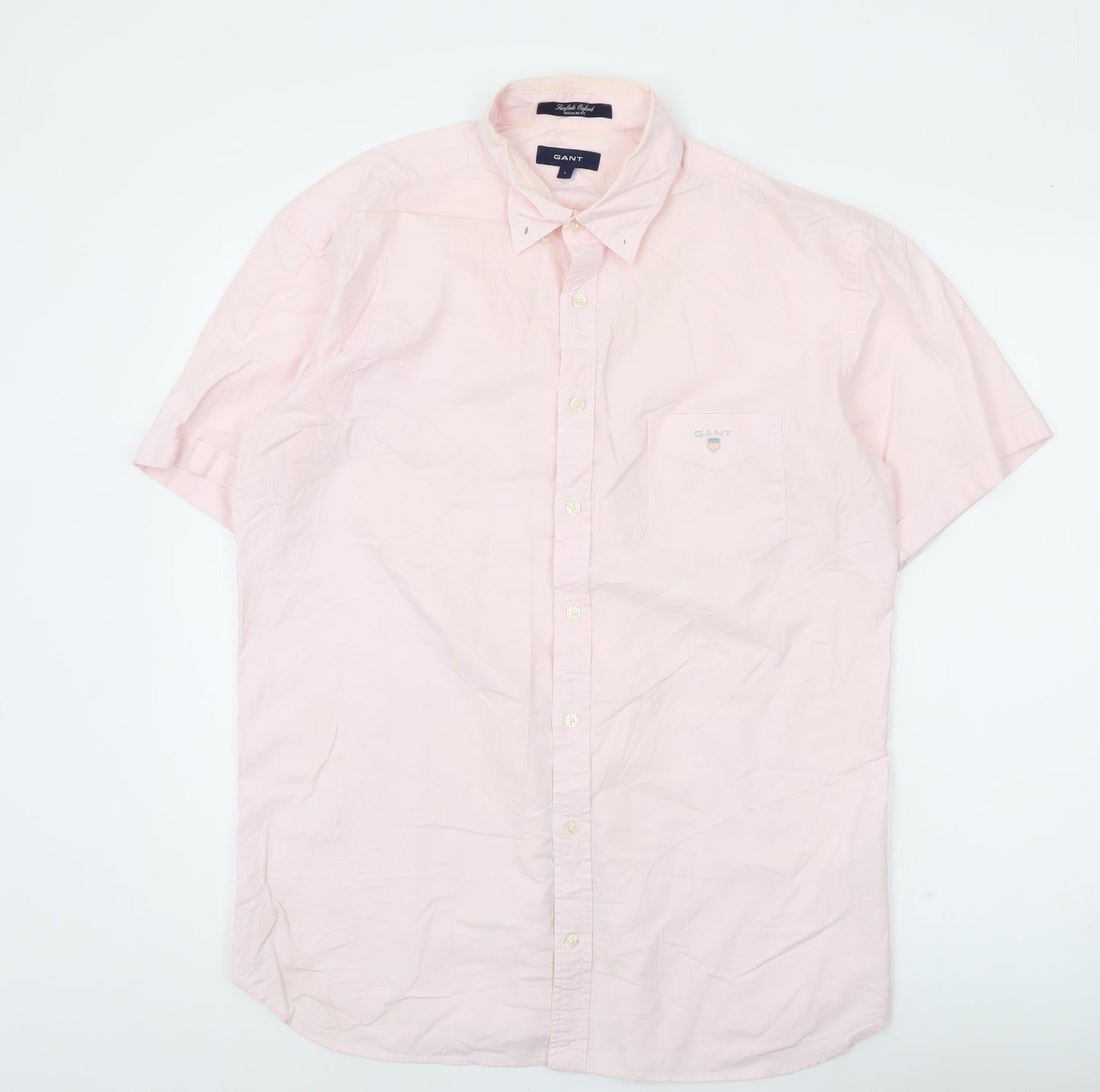 Gant Men's Pink Short Sleeve Button-Up Cotton Shirt L 44in