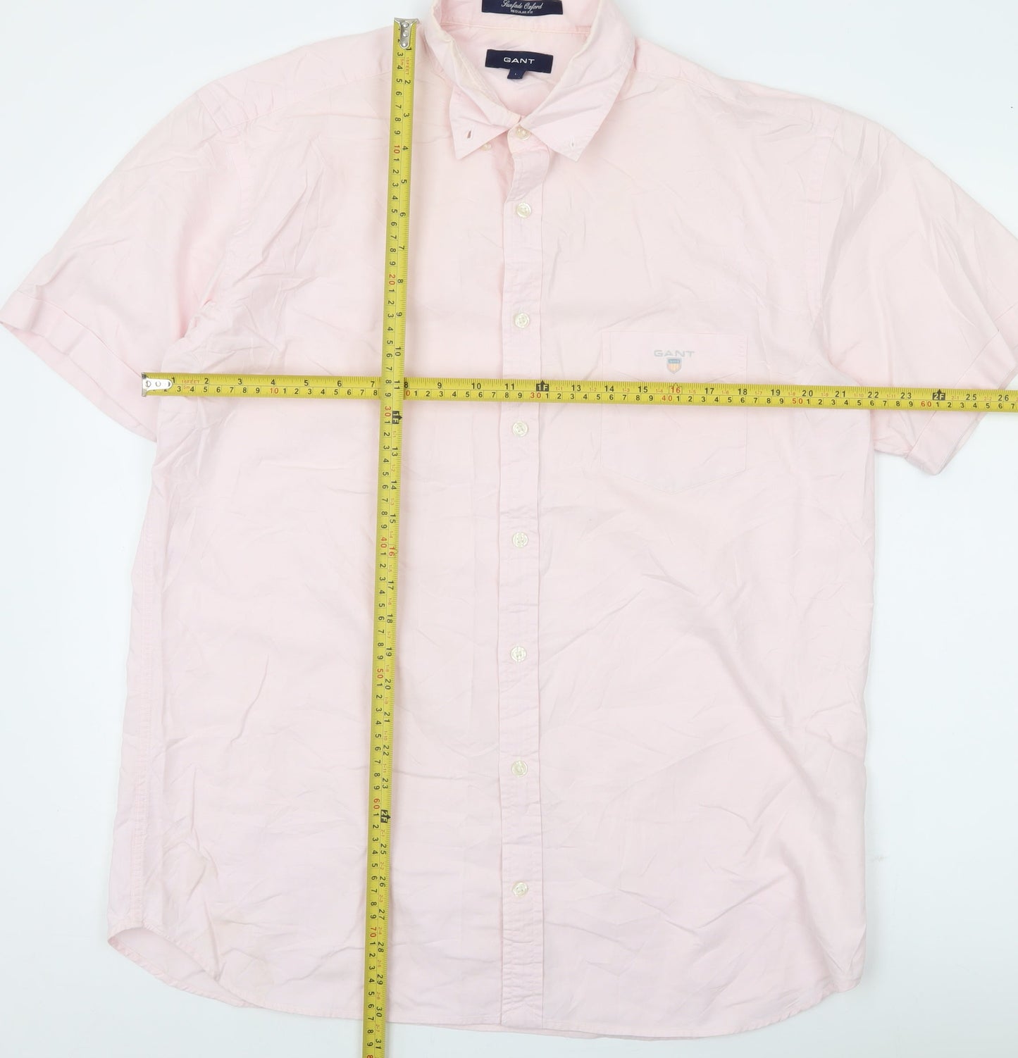 Gant Men's Pink Short Sleeve Button-Up Cotton Shirt L 44in