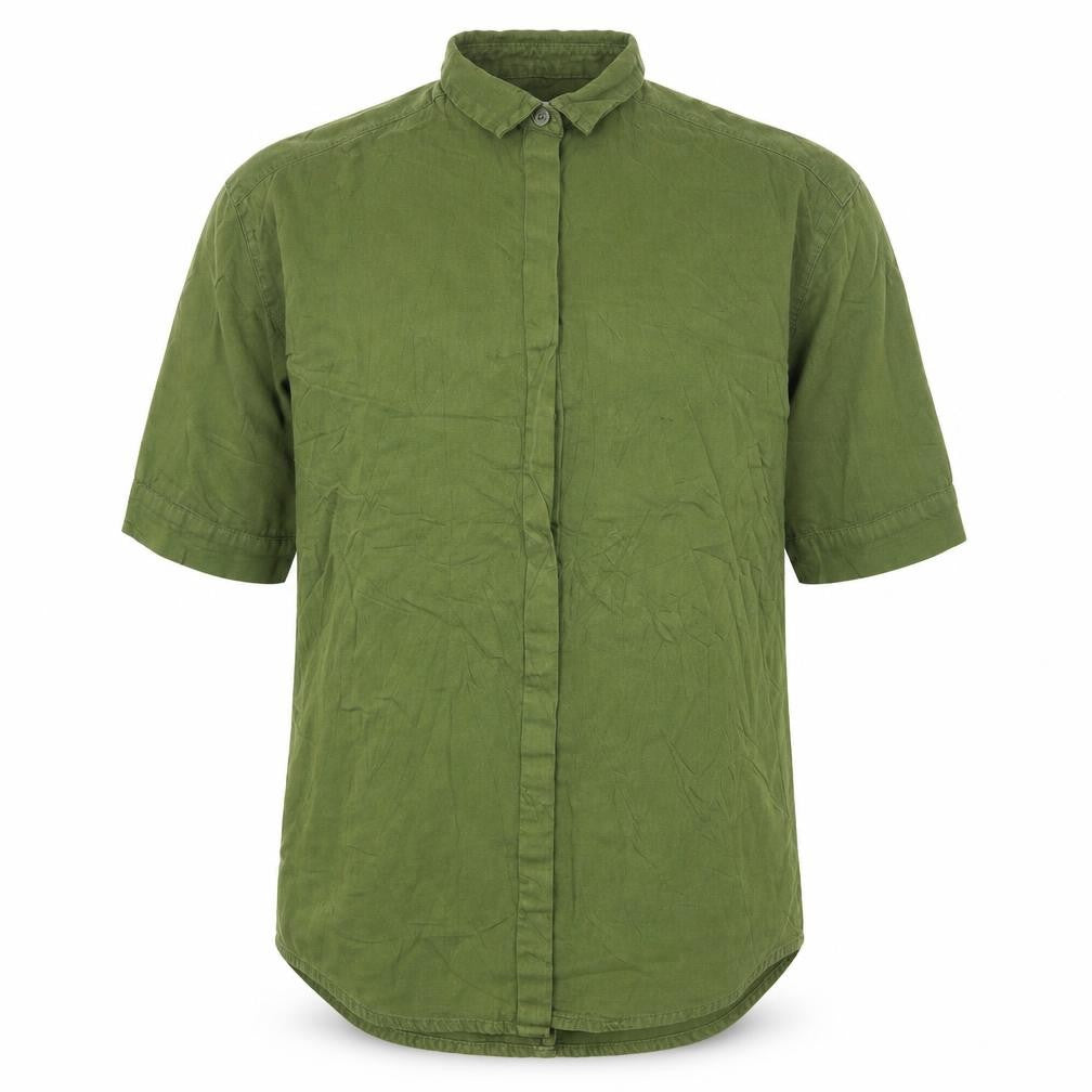 Monki Unisex Adults Green XS 3/4 Sleeve Cotton Button-Up Shirt