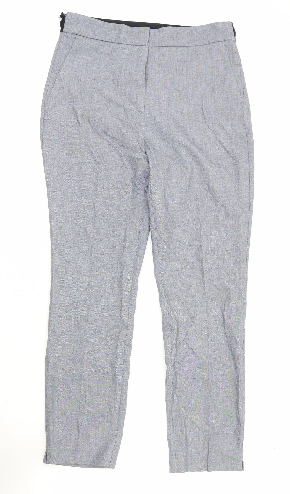 Zara Women Grey L Regular Fit Straight Leg Trousers Elastic Waist