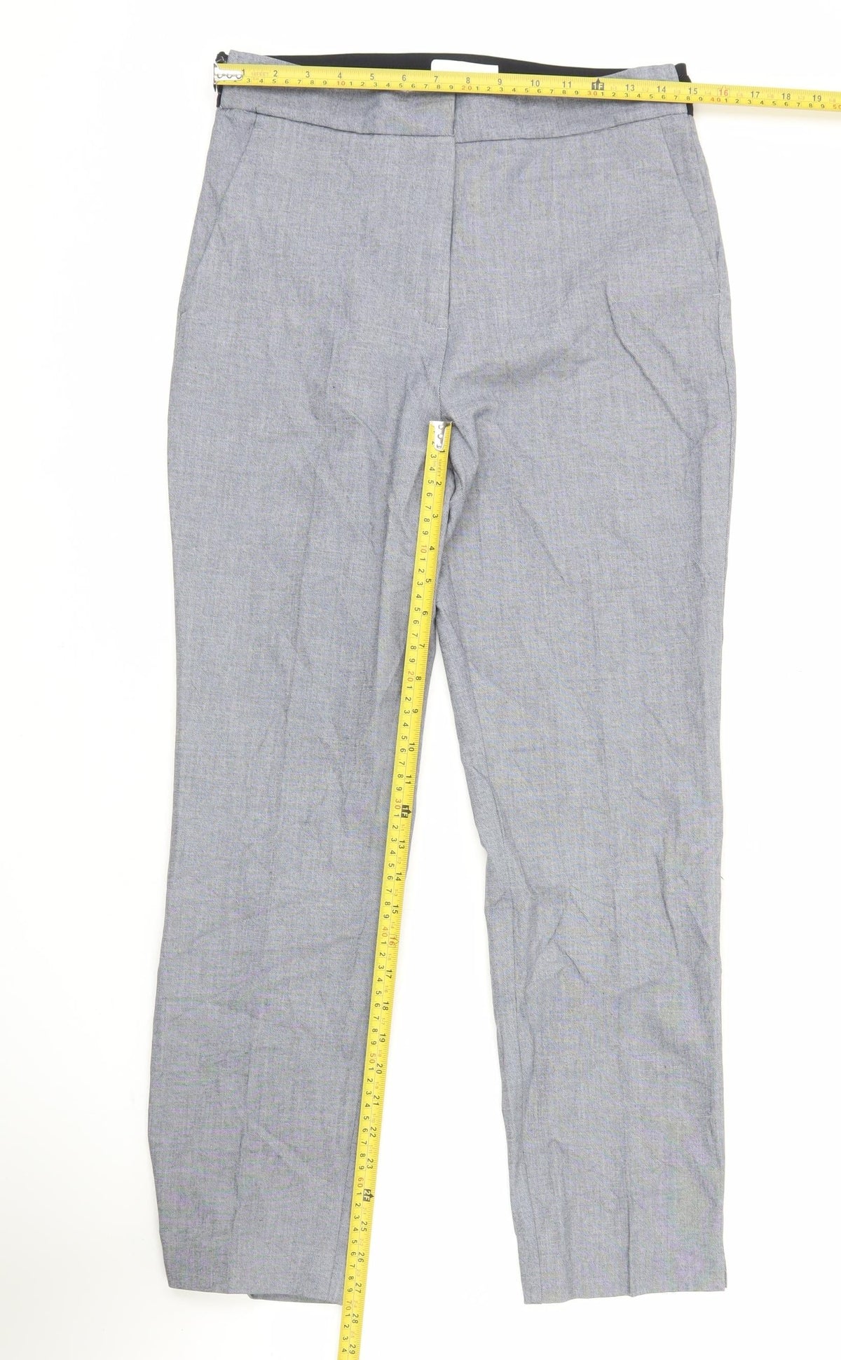 Zara Women Grey L Regular Fit Straight Leg Trousers Elastic Waist
