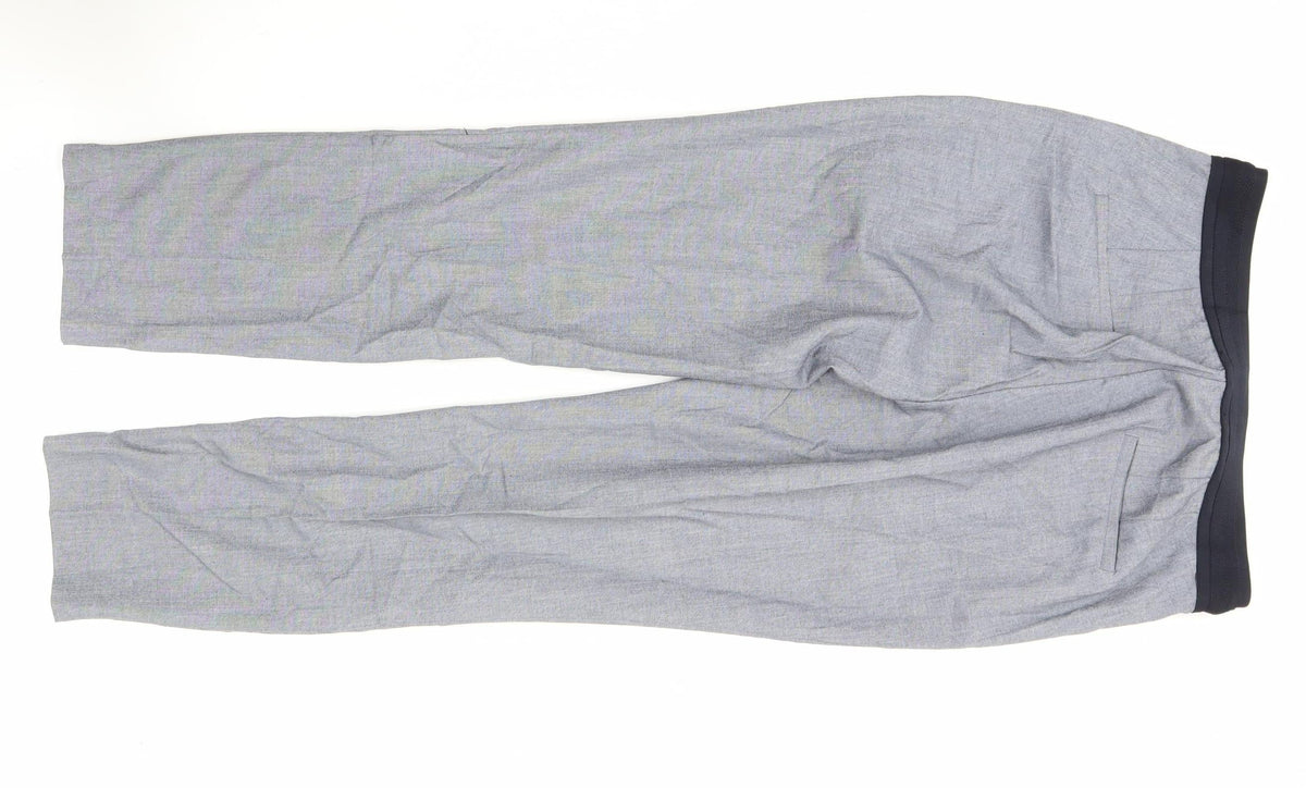 Zara Women Grey L Regular Fit Straight Leg Trousers Elastic Waist