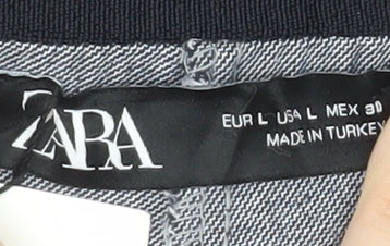 Zara Women Grey L Regular Fit Straight Leg Trousers Elastic Waist