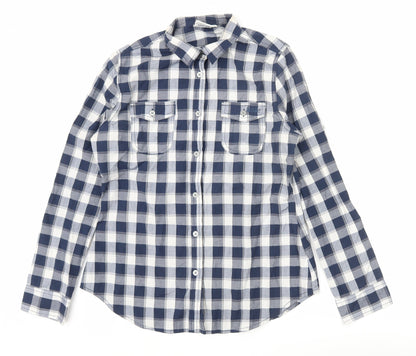Additional front view of Lee Cooper Men's Blue Check Long Sleeve Button-Up Shirt, size 14