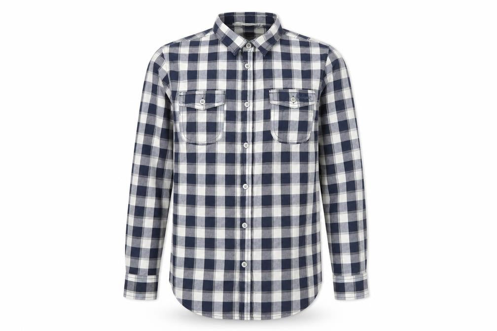 Lee Cooper Men's Blue Check Long Sleeve Button-Up Shirt Size 14