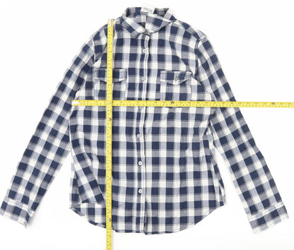 Back view of Lee Cooper Men's Blue Check Long Sleeve Button-Up Shirt, size 14