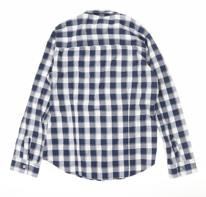 Close-up detail of Lee Cooper Men's Blue Check Long Sleeve Button-Up Shirt, size 14