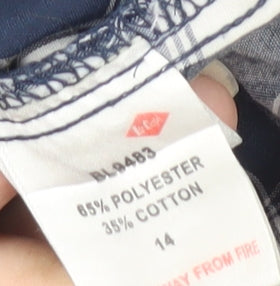 Brand and care label for Lee Cooper Men's Blue Check Long Sleeve Button-Up Shirt, size 14