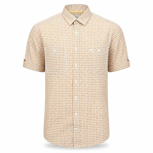 Camel Active Men's Orange Check Cotton Short Sleeve Button-Up Shirt M