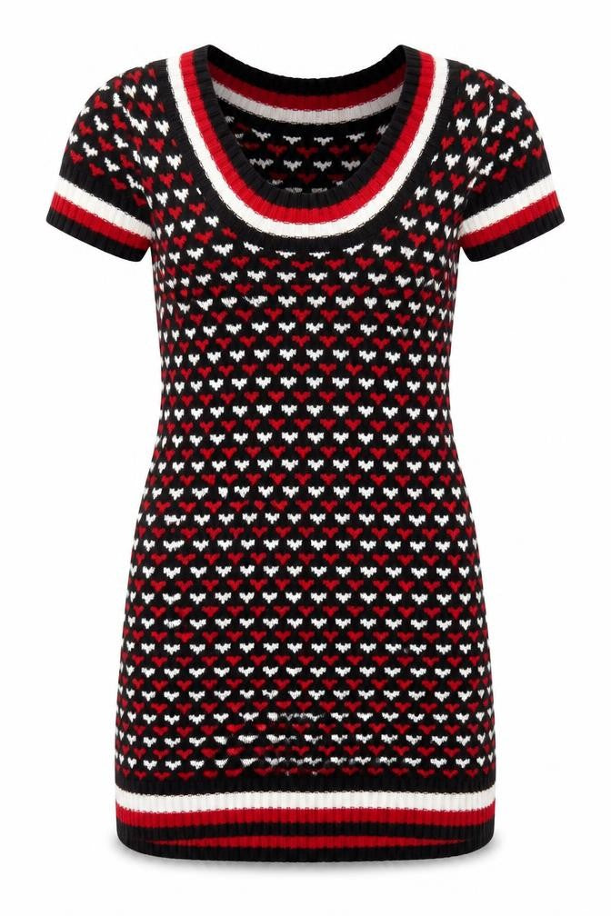 Fine Threads London Women's Black Heart Knit V-Neck Tunic Jumper Size 8