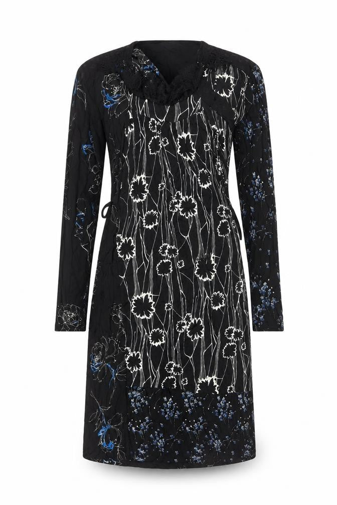 Zara Women Black Floral Midi Wrap Dress S Long Sleeve Autumn Winter