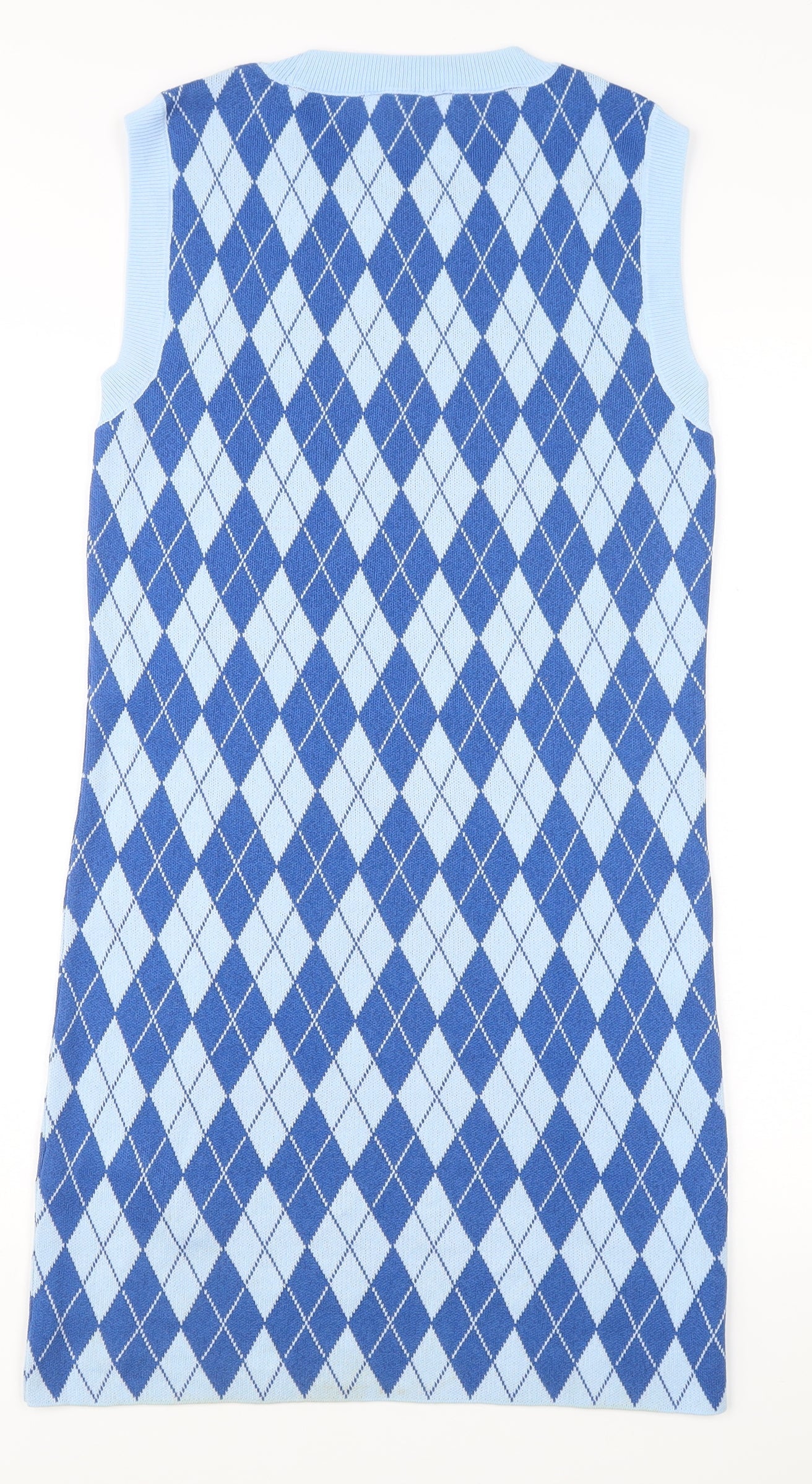 Zara Women’s Blue Argyle Sleeveless Knit Knee Length Dress M