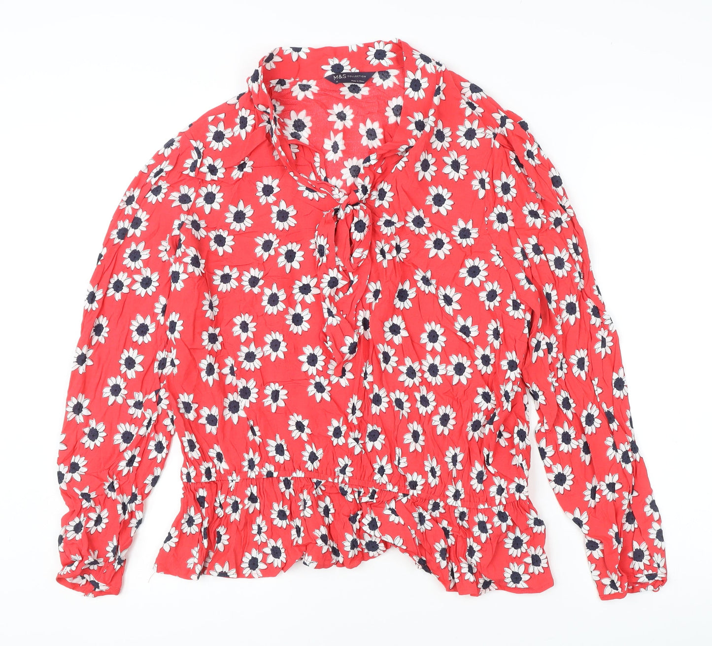 Marks and Spencer Women’s Red Floral Ruffle Tunic Blouse Size 18