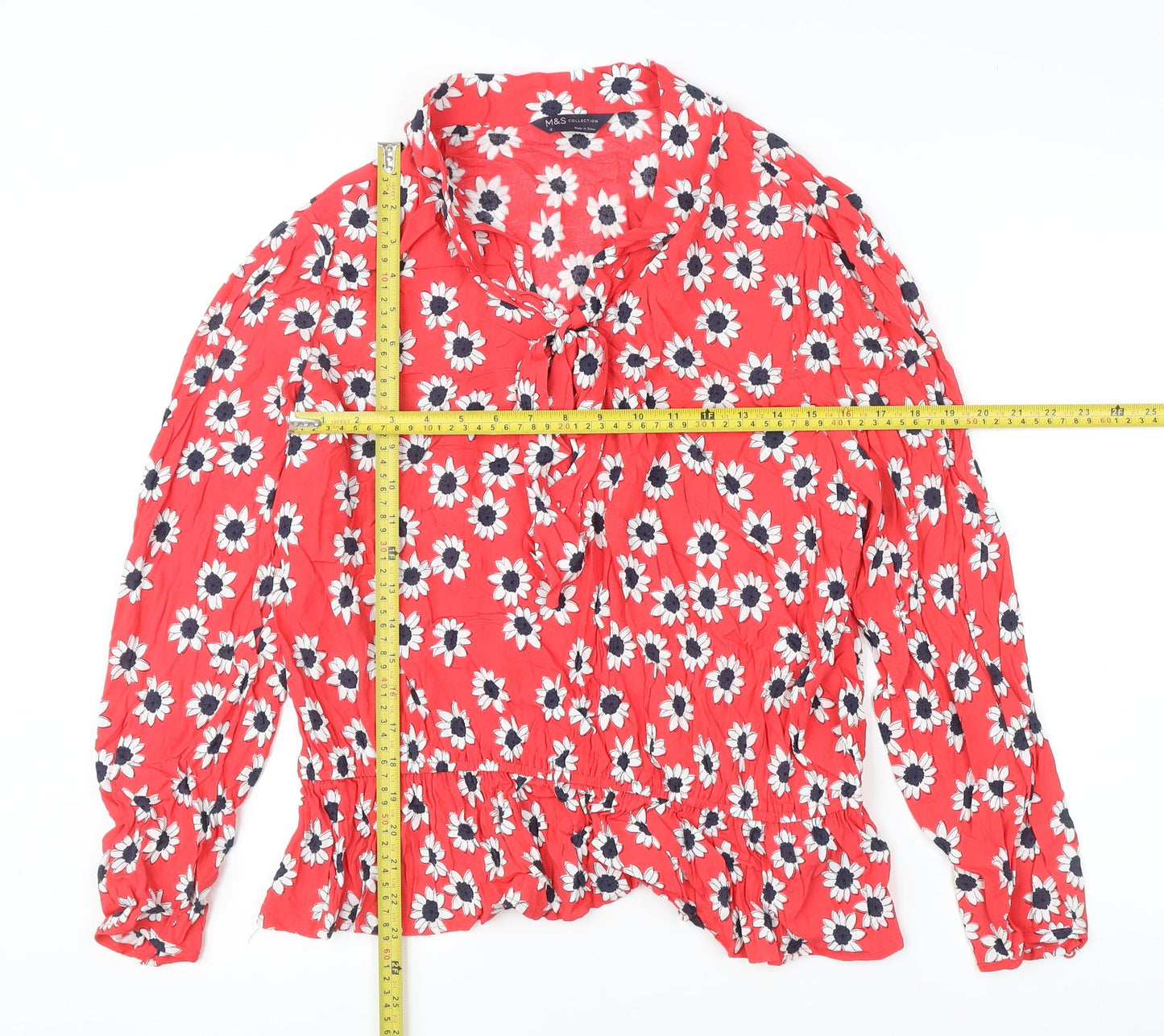 Marks and Spencer Women’s Red Floral Ruffle Tunic Blouse Size 18