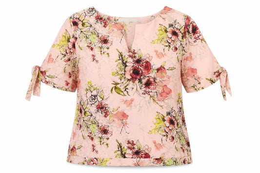 Next Women's Pink Floral Blouse Size 10 Short Sleeve V-Neck