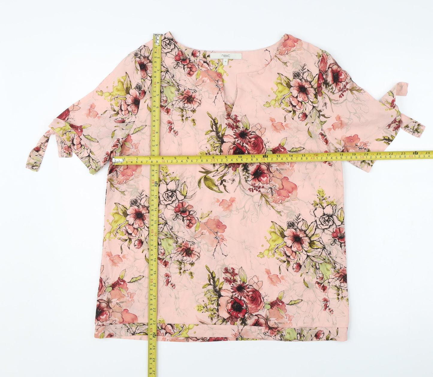 Next Women's Pink Floral Blouse Size 10 Short Sleeve V-Neck